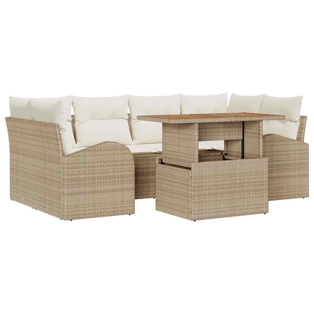 Tuin Sofa Set met opslag 7 pcs Beige Poly riet is nu te koop bij PeponiXL, paradijselijk wonen!