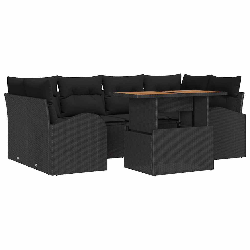 Tuin Sofa Set met opslag 7 pcs Zwart Poly riet is nu te koop bij PeponiXL, paradijselijk wonen!