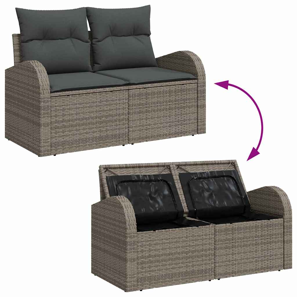 Tuin Sofa Set met opslag 8 pcs Grijs Poly riet is nu te koop bij PeponiXL, paradijselijk wonen!