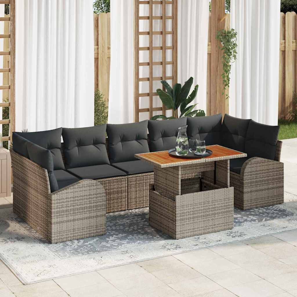 Tuin Sofa Set met opslag 8 pcs Grijs Poly riet is nu te koop bij PeponiXL, paradijselijk wonen!