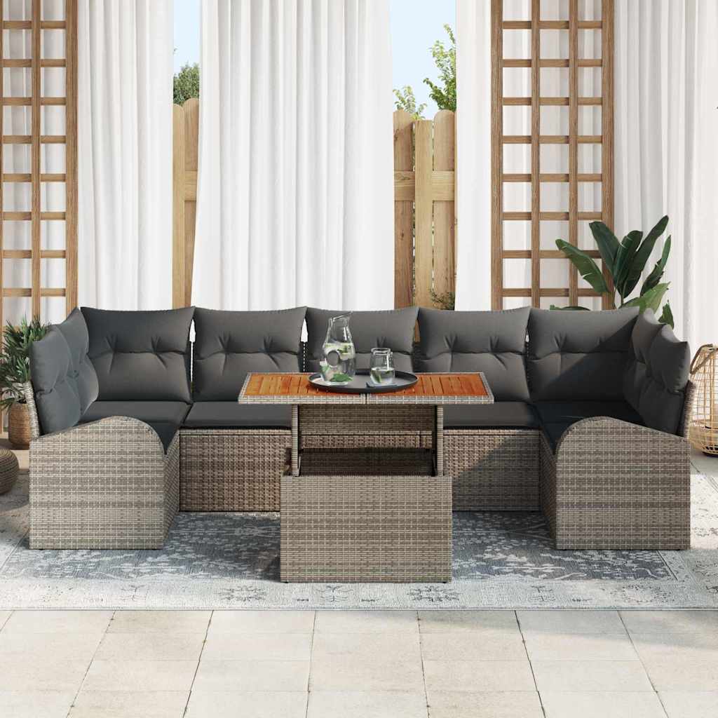 Tuin Sofa Set met opslag 8 pcs Grijs Poly riet is nu te koop bij PeponiXL, paradijselijk wonen!