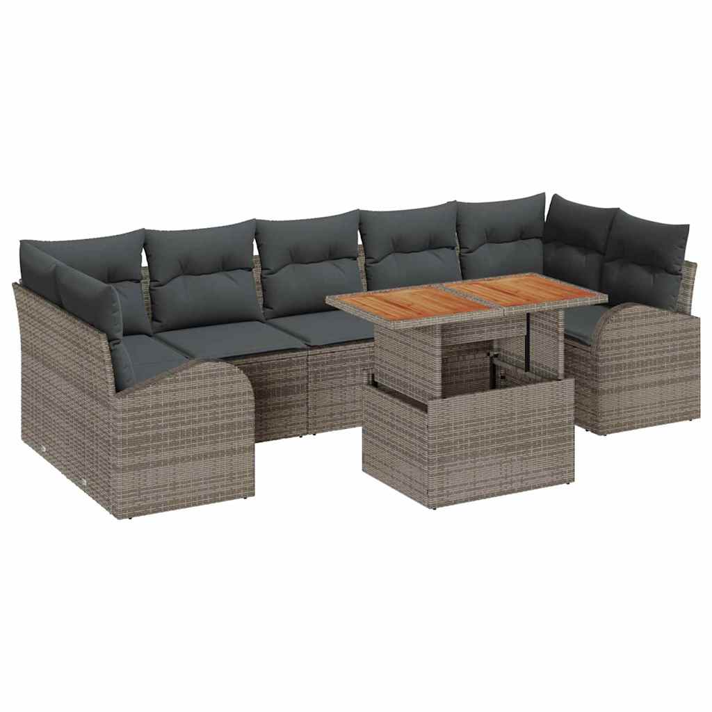Tuin Sofa Set met opslag 8 pcs Grijs Poly riet is nu te koop bij PeponiXL, paradijselijk wonen!