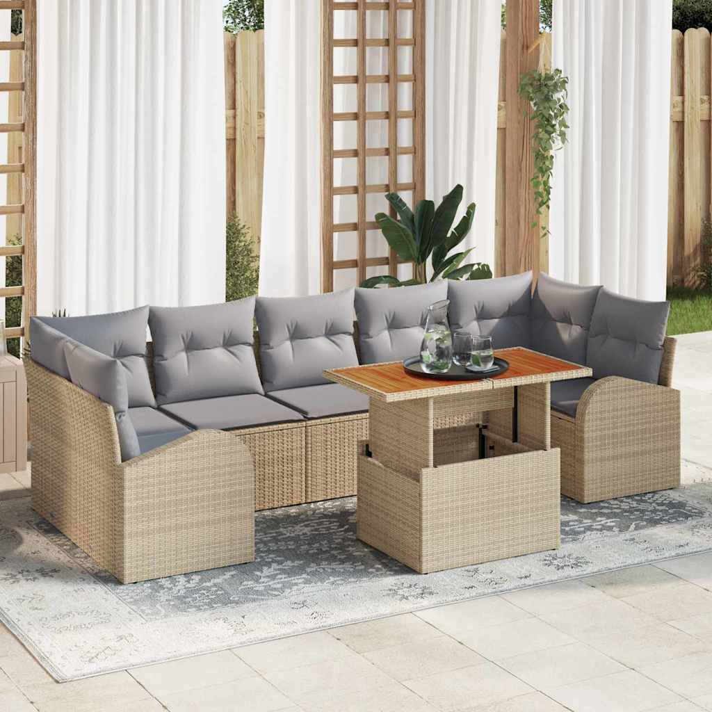 Tuin Sofa Set met opslag 8 pcs Beige Poly riet is nu te koop bij PeponiXL, paradijselijk wonen!