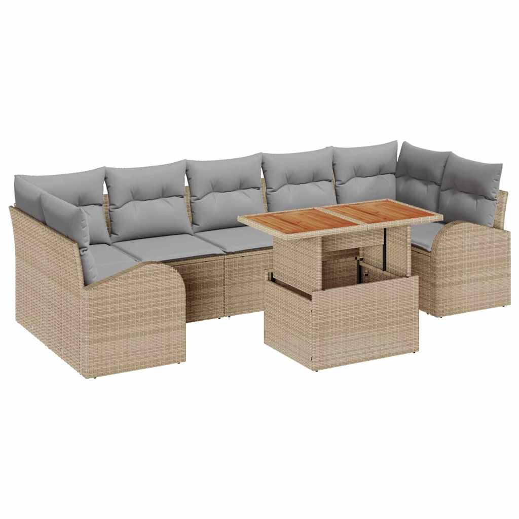 Tuin Sofa Set met opslag 8 pcs Beige Poly riet is nu te koop bij PeponiXL, paradijselijk wonen!
