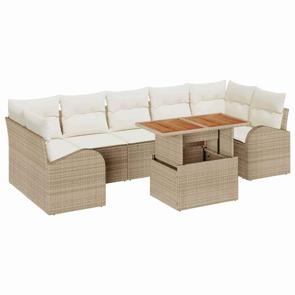 Tuin Sofa Set met opslag 8 pcs Beige Poly riet is nu te koop bij PeponiXL, paradijselijk wonen!