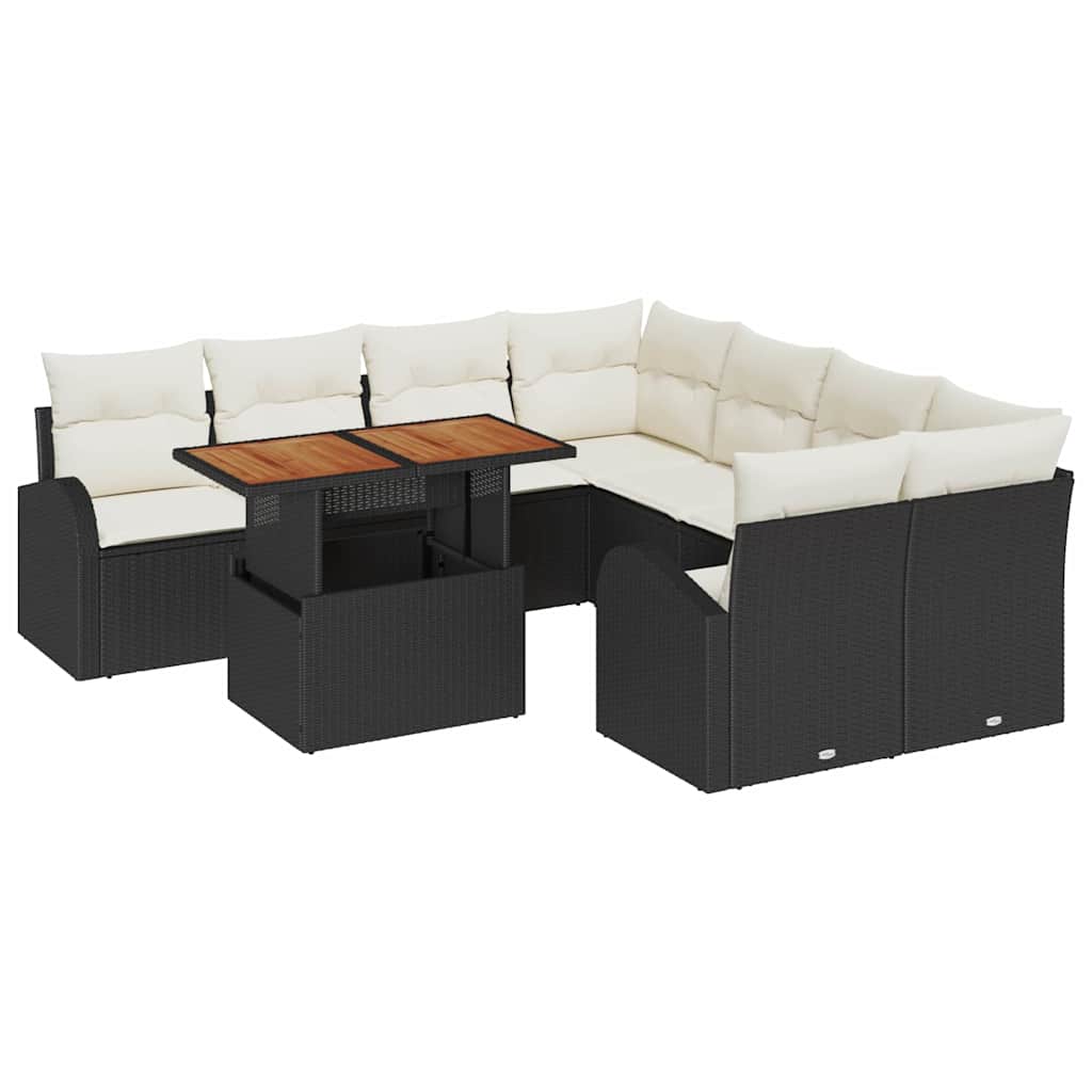 Tuin Sofa Set met opslag 9 pcs Zwart Poly riet is nu te koop bij PeponiXL, paradijselijk wonen!