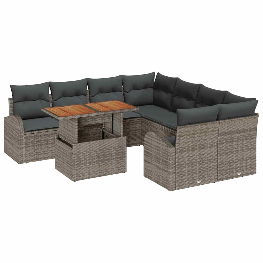 Tuin Sofa Set met opslag 9 pcs Grijs Poly riet is nu te koop bij PeponiXL, paradijselijk wonen!