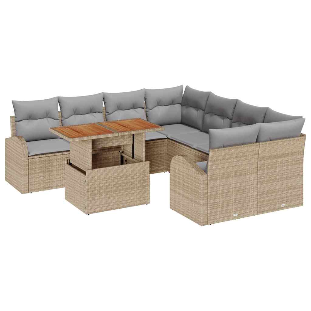 Tuin Sofa Set met opslag 9 pcs Beige Poly riet is nu te koop bij PeponiXL, paradijselijk wonen!