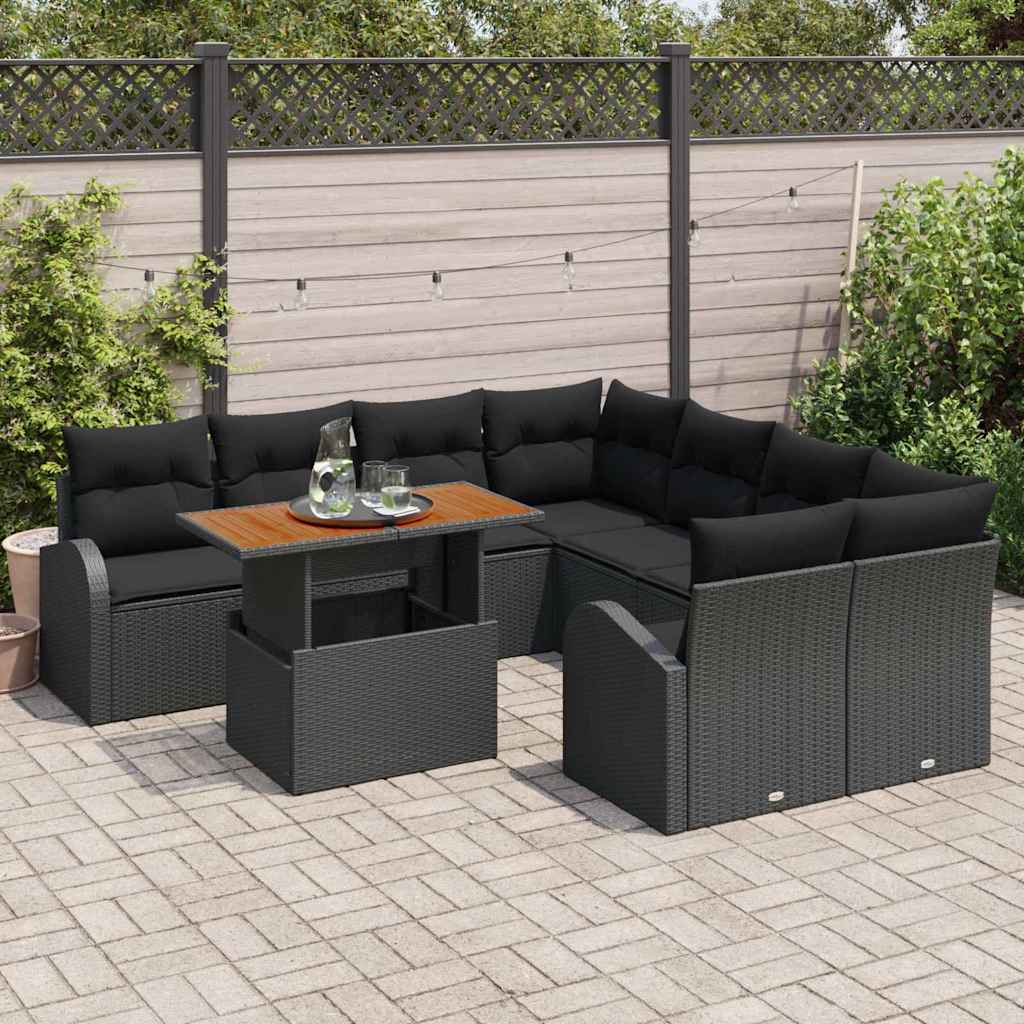 Tuin Sofa Set met opslag 9 pcs Zwart Poly riet is nu te koop bij PeponiXL, paradijselijk wonen!
