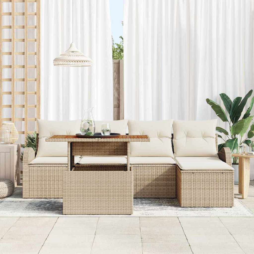 Tuin Sofa Set met opslag 6 pcs Beige Poly riet is nu te koop bij PeponiXL, paradijselijk wonen!