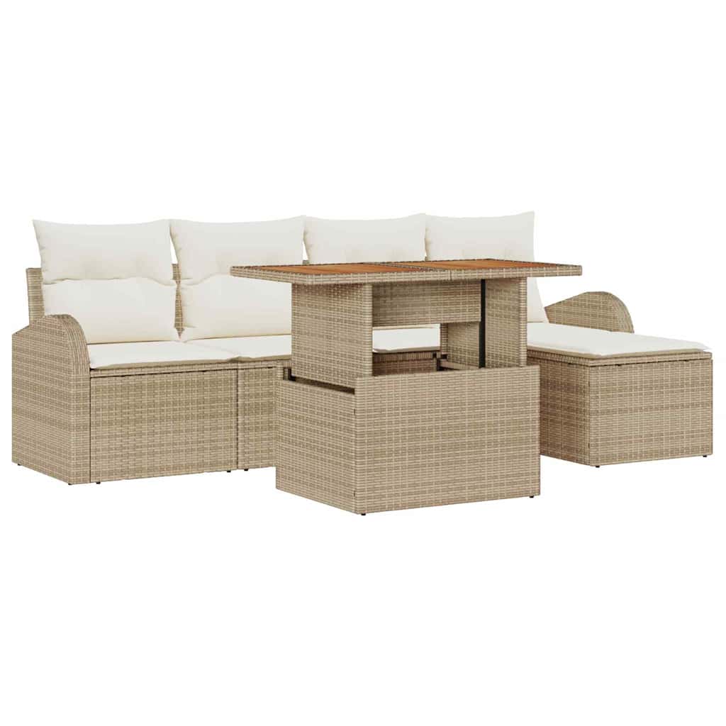 Tuin Sofa Set met opslag 6 pcs Beige Poly riet is nu te koop bij PeponiXL, paradijselijk wonen!