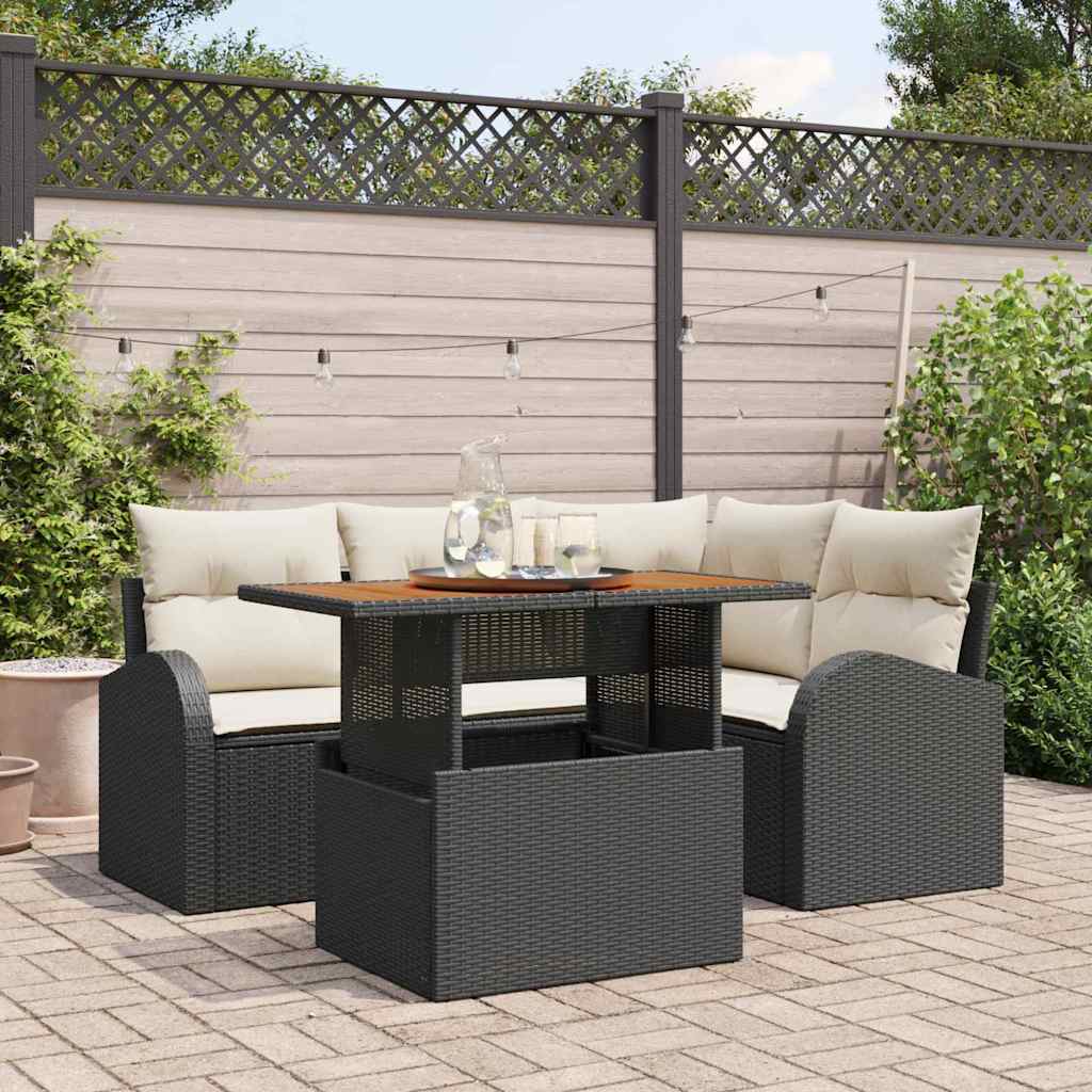Tuin Sofa Set met opslag 5 pcs Zwart Poly riet is nu te koop bij PeponiXL, paradijselijk wonen!