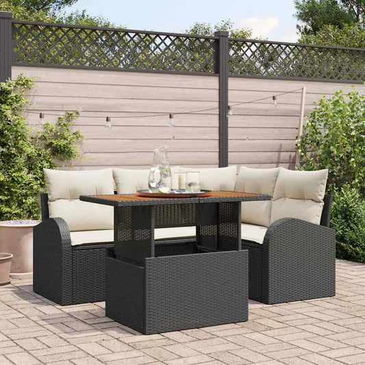Tuin Sofa Set met opslag 5 pcs Zwart Poly riet is nu te koop bij PeponiXL, paradijselijk wonen!