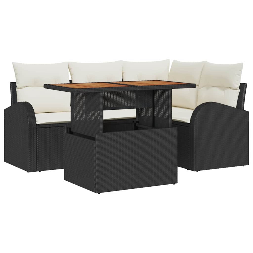 Tuin Sofa Set met opslag 5 pcs Zwart Poly riet is nu te koop bij PeponiXL, paradijselijk wonen!
