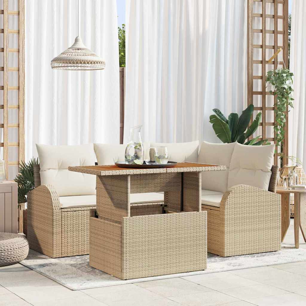 Tuin Sofa Set met opslag 5 pcs Beige Poly riet is nu te koop bij PeponiXL, paradijselijk wonen!
