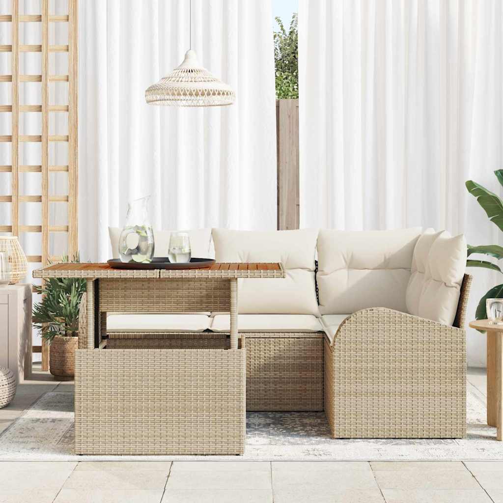 Tuin Sofa Set met opslag 5 pcs Beige Poly riet is nu te koop bij PeponiXL, paradijselijk wonen!