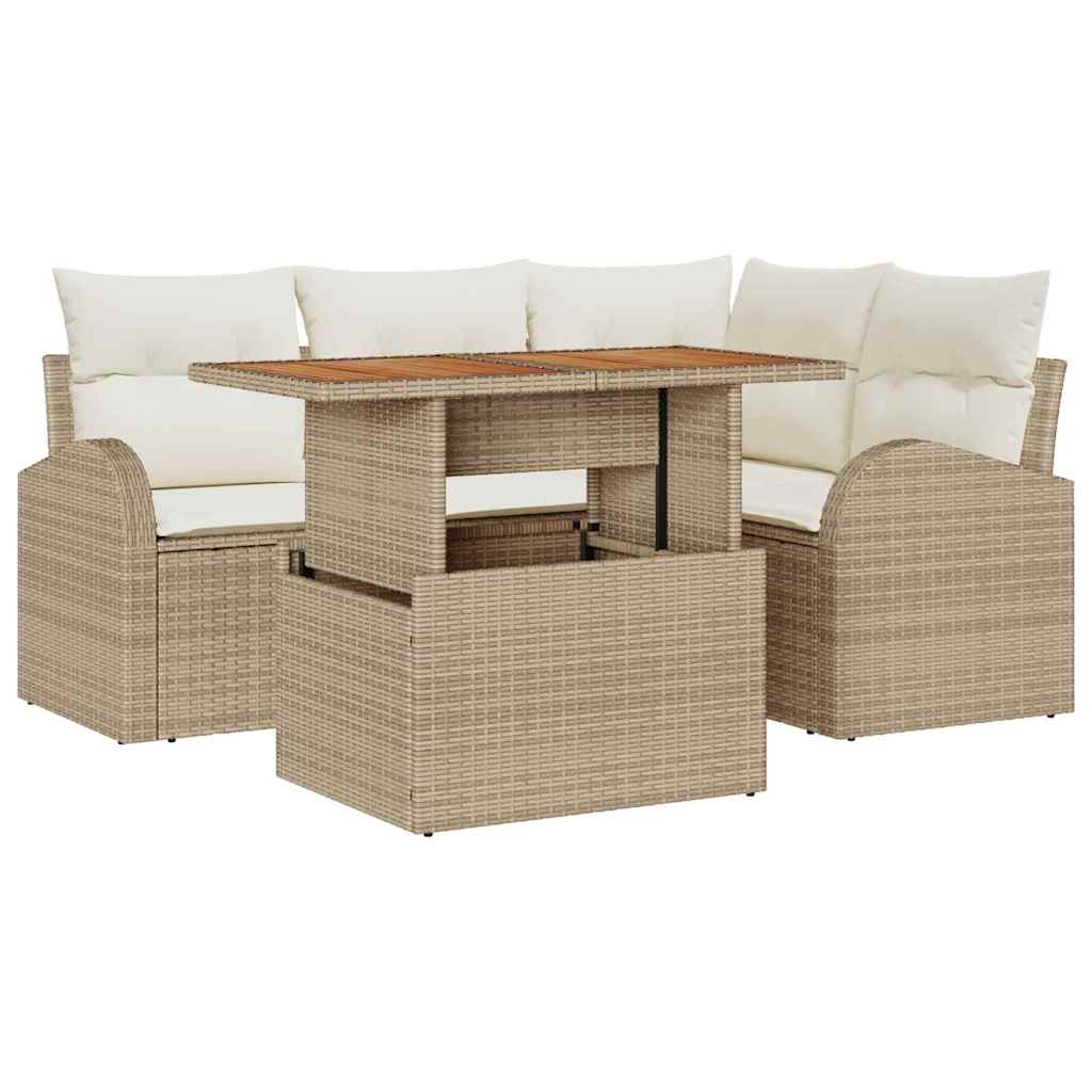 Tuin Sofa Set met opslag 5 pcs Beige Poly riet is nu te koop bij PeponiXL, paradijselijk wonen!