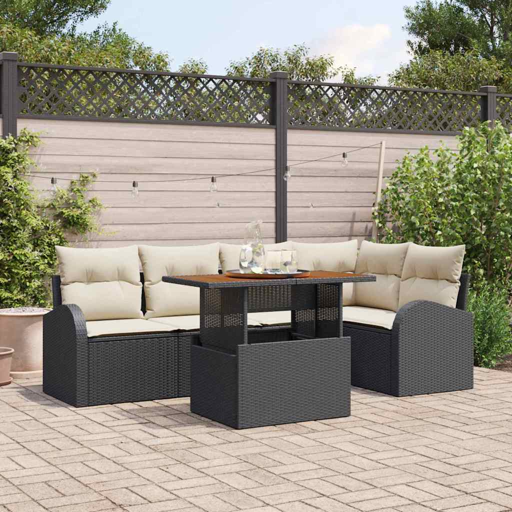 Tuin Sofa Set met opslag 6 pcs Zwart Poly riet is nu te koop bij PeponiXL, paradijselijk wonen!