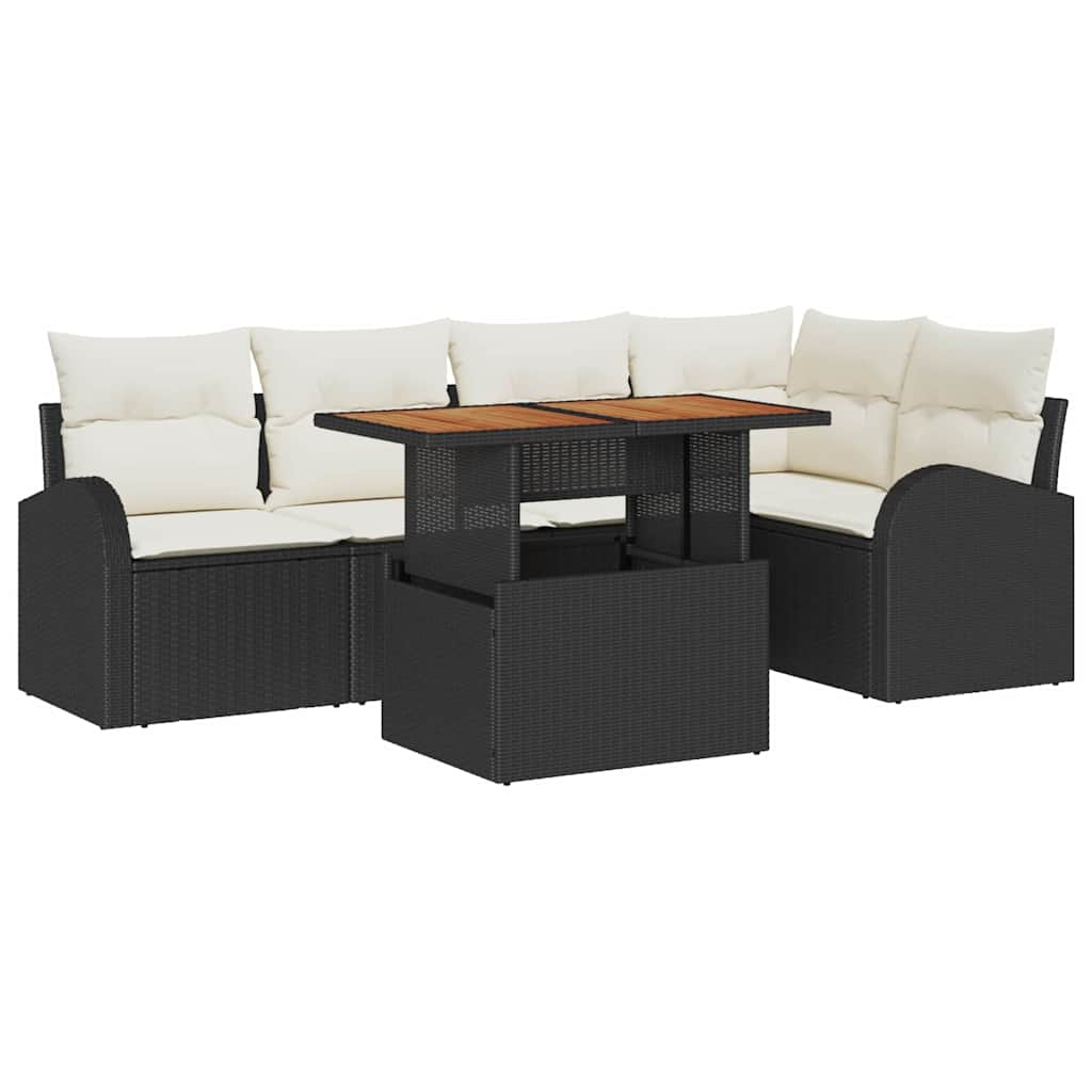 Tuin Sofa Set met opslag 6 pcs Zwart Poly riet is nu te koop bij PeponiXL, paradijselijk wonen!