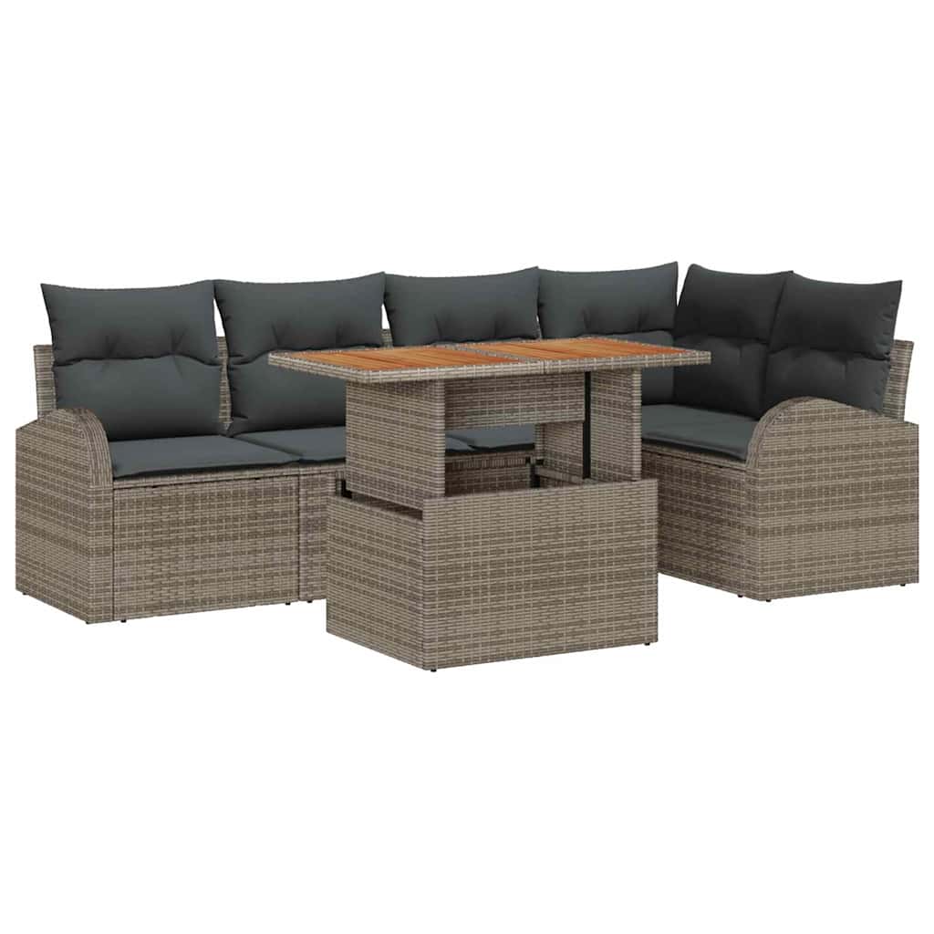 Tuin Sofa Set met opslag 6 pcs Grijs Poly riet is nu te koop bij PeponiXL, paradijselijk wonen!