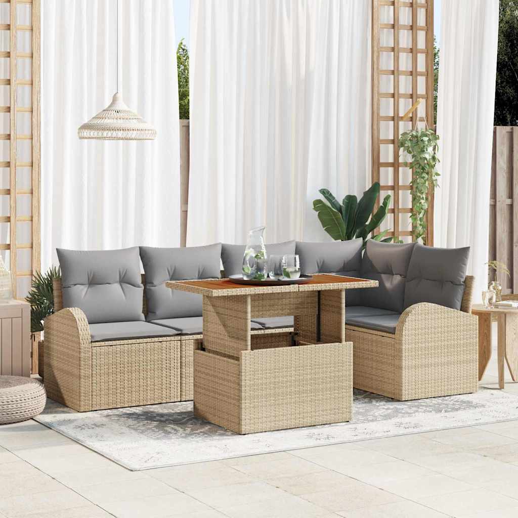 Tuin Sofa Set met opslag 6 pcs Beige Poly riet is nu te koop bij PeponiXL, paradijselijk wonen!