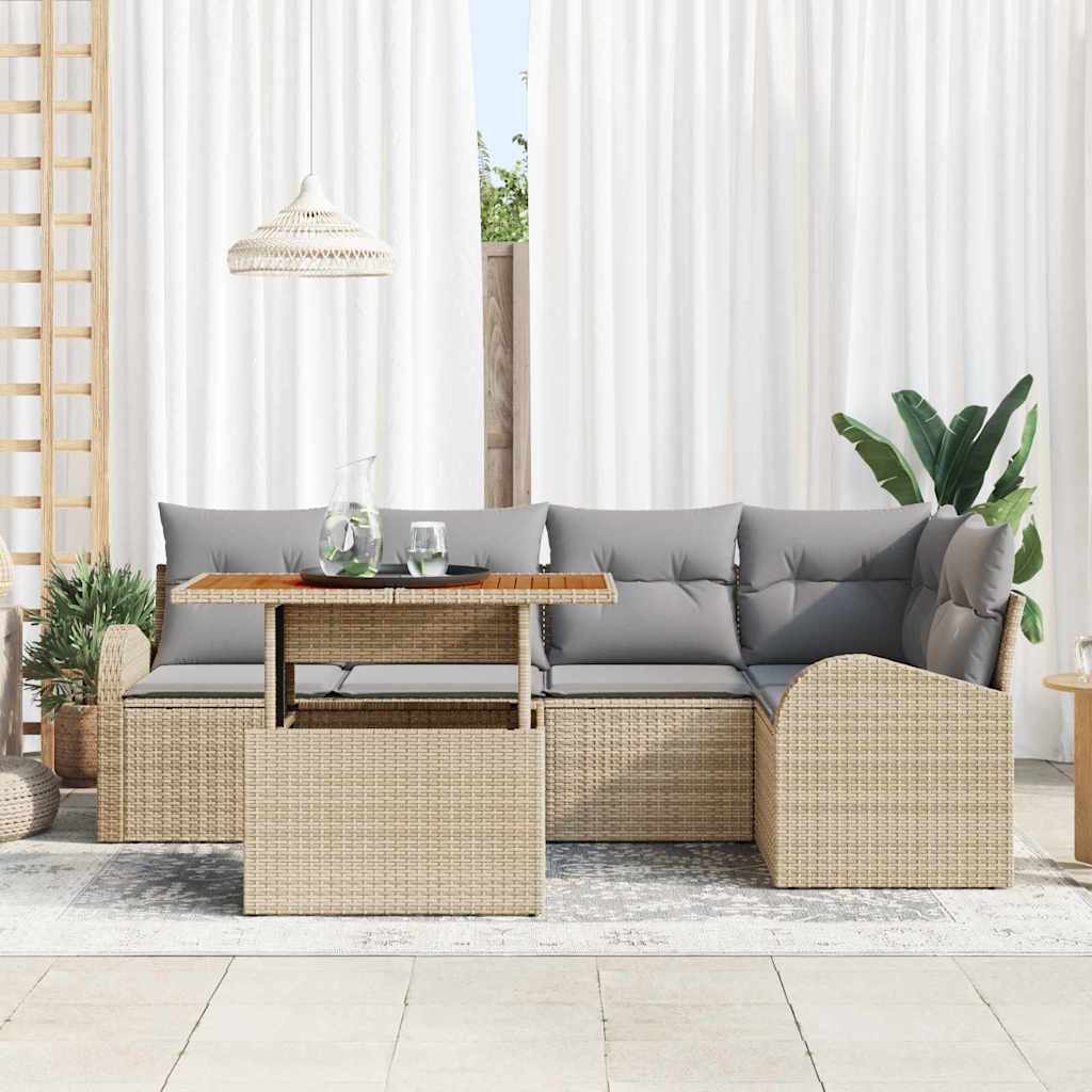 Tuin Sofa Set met opslag 6 pcs Beige Poly riet is nu te koop bij PeponiXL, paradijselijk wonen!