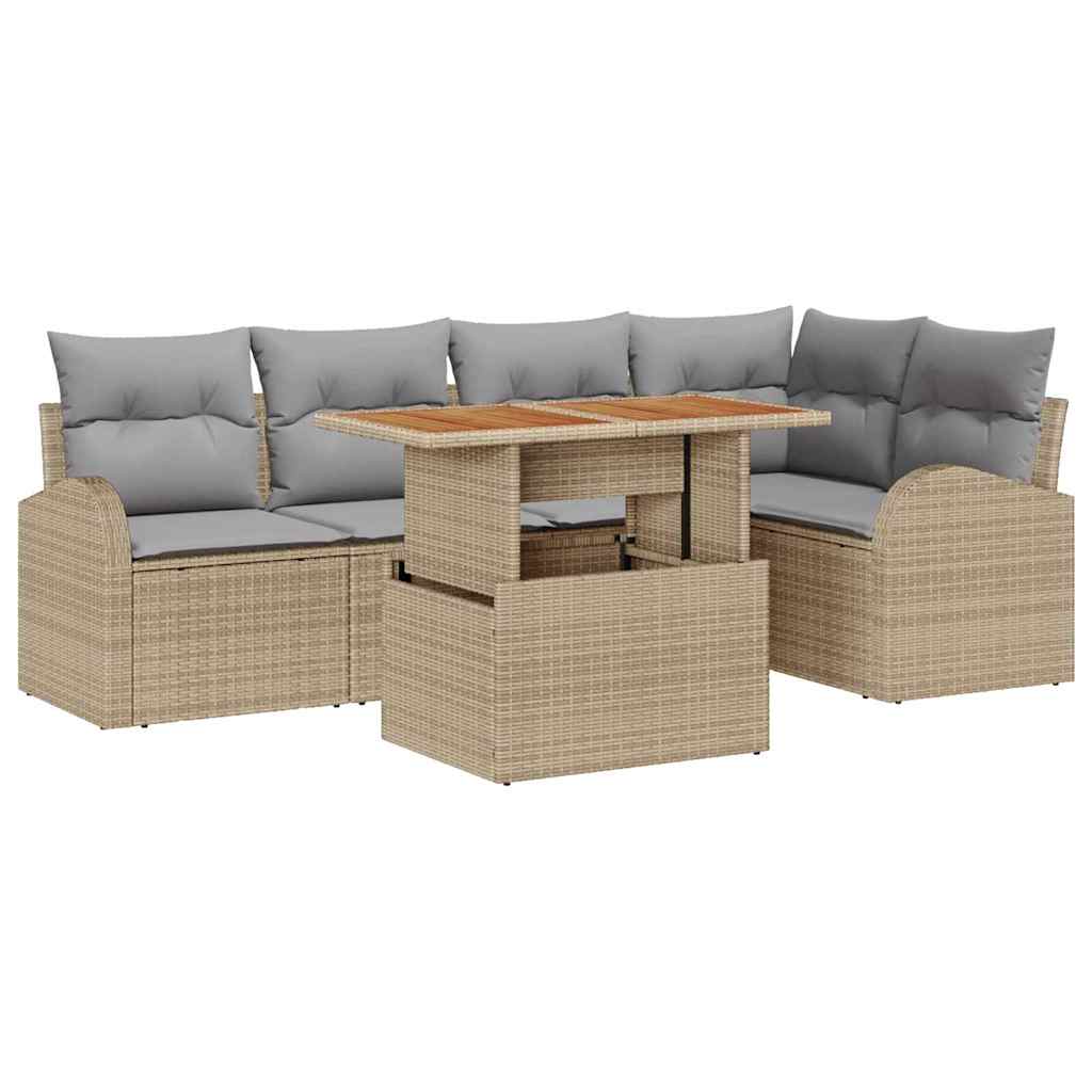 Tuin Sofa Set met opslag 6 pcs Beige Poly riet is nu te koop bij PeponiXL, paradijselijk wonen!