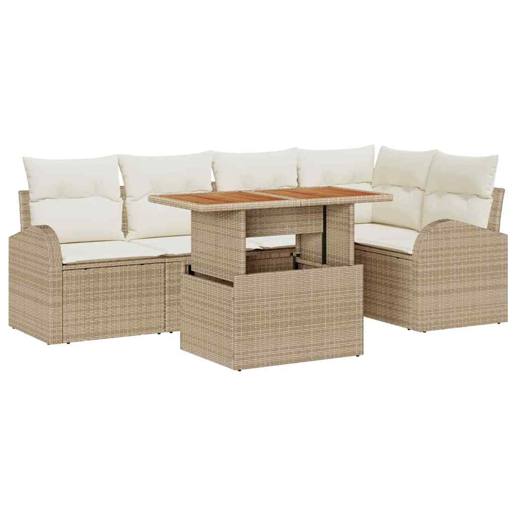 Tuin Sofa Set met opslag 6 pcs Beige Poly riet is nu te koop bij PeponiXL, paradijselijk wonen!