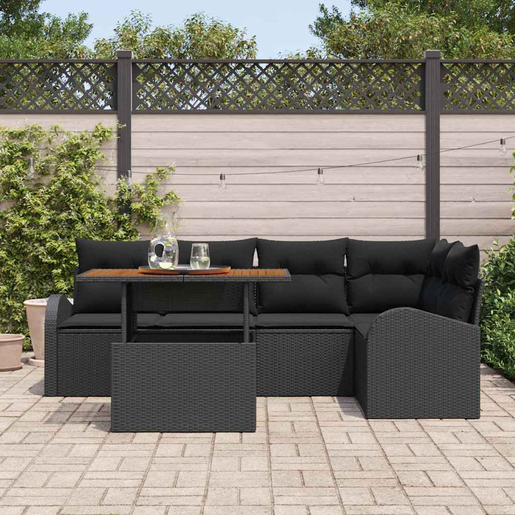 Tuin Sofa Set met opslag 6 pcs Zwart Poly riet is nu te koop bij PeponiXL, paradijselijk wonen!