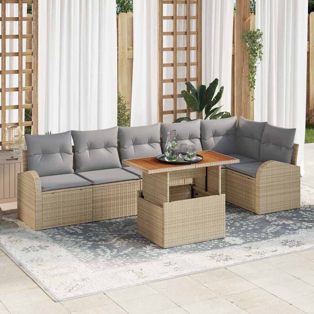 Tuin Sofa Set met opslag 7 pcs Beige Poly riet is nu te koop bij PeponiXL, paradijselijk wonen!