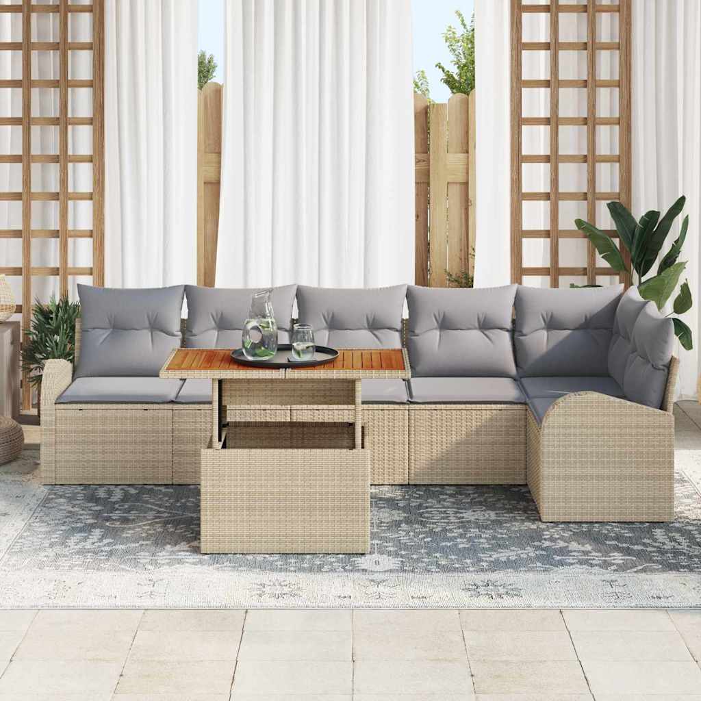 Tuin Sofa Set met opslag 7 pcs Beige Poly riet is nu te koop bij PeponiXL, paradijselijk wonen!