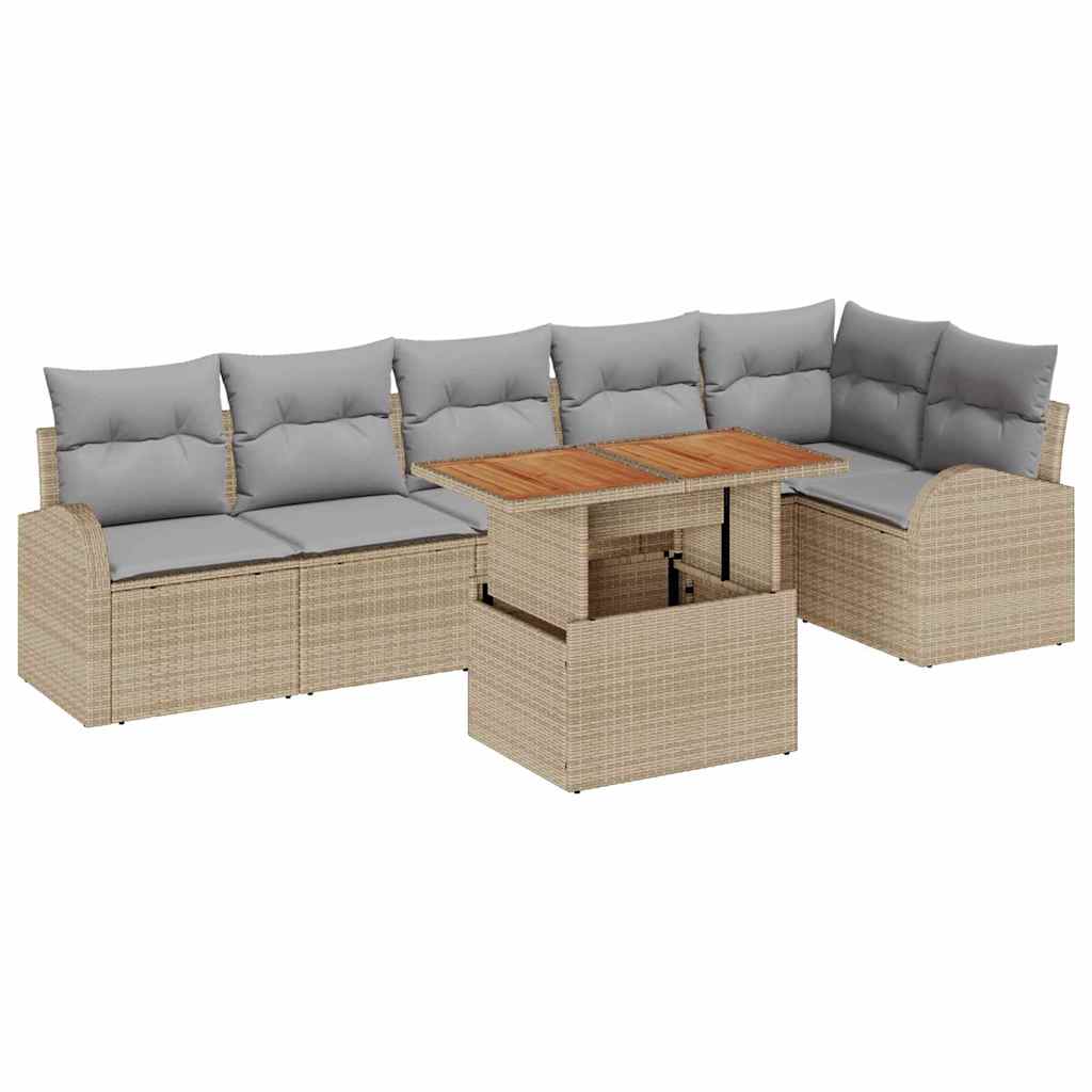 Tuin Sofa Set met opslag 7 pcs Beige Poly riet is nu te koop bij PeponiXL, paradijselijk wonen!