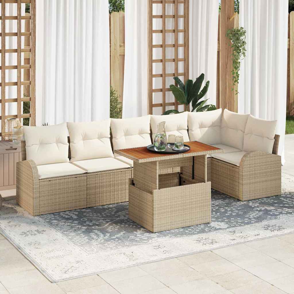 Tuin Sofa Set met opslag 7 pcs Beige Poly riet is nu te koop bij PeponiXL, paradijselijk wonen!
