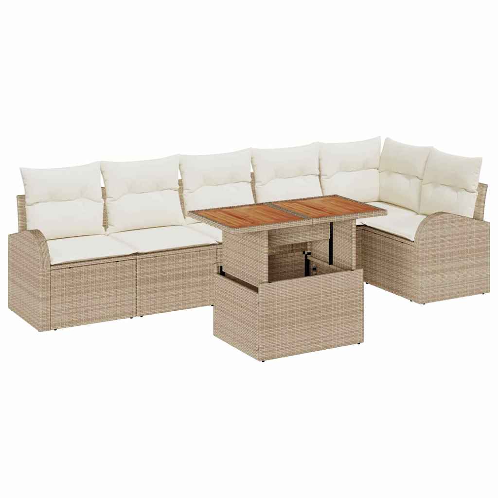 Tuin Sofa Set met opslag 7 pcs Beige Poly riet is nu te koop bij PeponiXL, paradijselijk wonen!