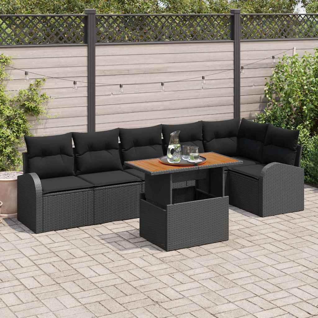 Tuin Sofa Set met opslag 7 pcs Zwart Poly riet is nu te koop bij PeponiXL, paradijselijk wonen!