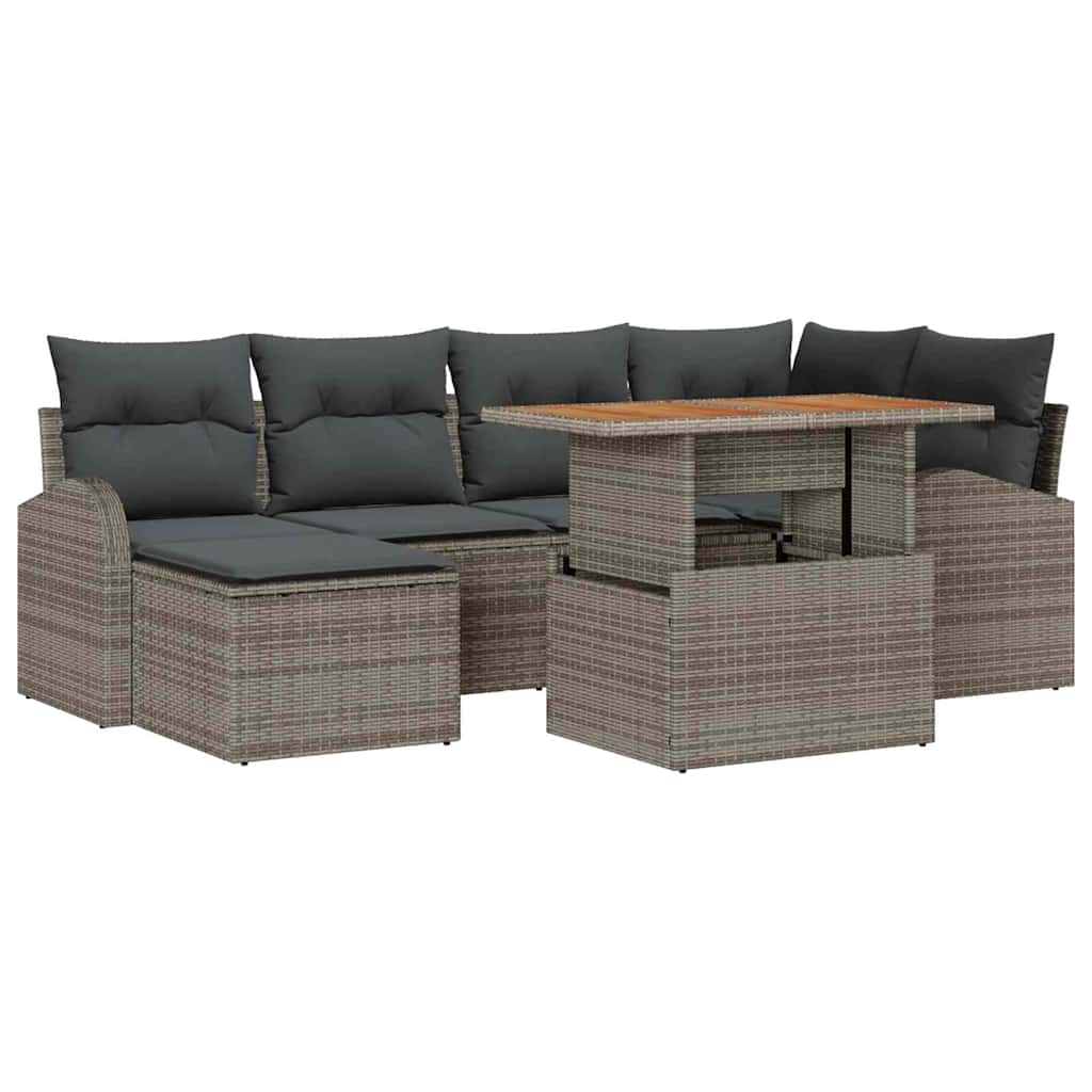 Tuin Sofa Set met opslag 7 pcs Grijs Poly riet is nu te koop bij PeponiXL, paradijselijk wonen!