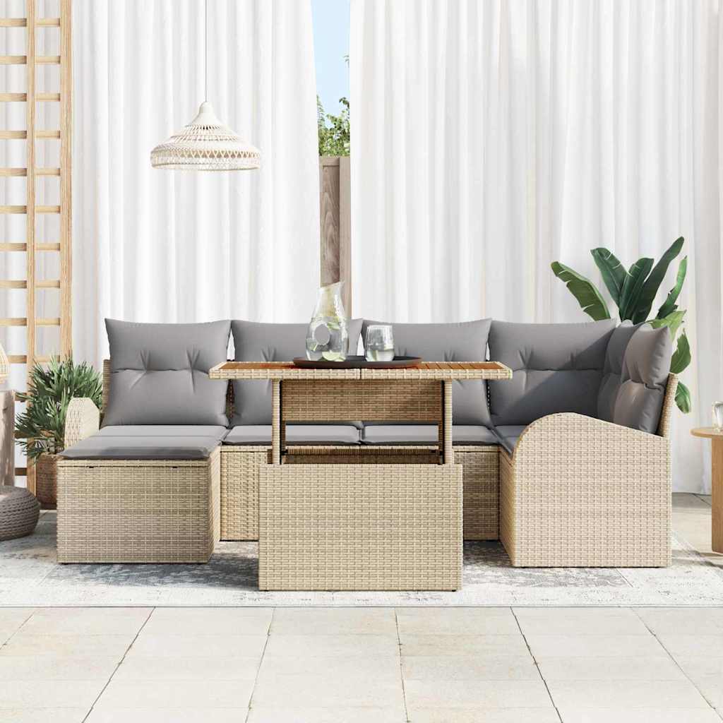 Tuin Sofa Set met opslag 7 pcs Beige Poly riet is nu te koop bij PeponiXL, paradijselijk wonen!