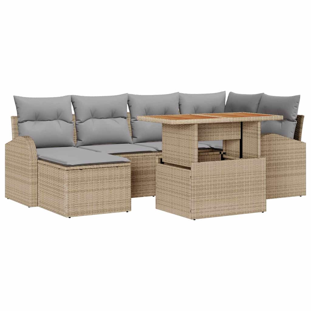 Tuin Sofa Set met opslag 7 pcs Beige Poly riet is nu te koop bij PeponiXL, paradijselijk wonen!