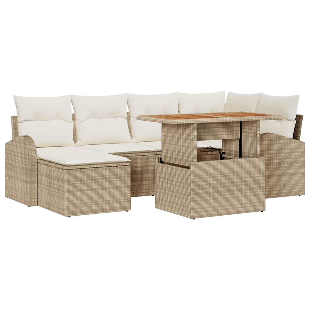 Tuin Sofa Set met opslag 7 pcs Beige Poly riet is nu te koop bij PeponiXL, paradijselijk wonen!