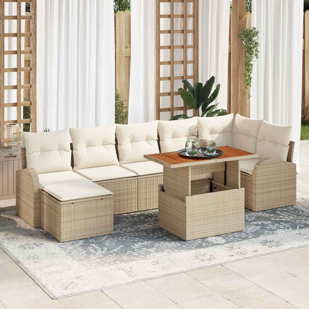Tuin Sofa Set met opslag 8 pcs Beige Poly riet is nu te koop bij PeponiXL, paradijselijk wonen!