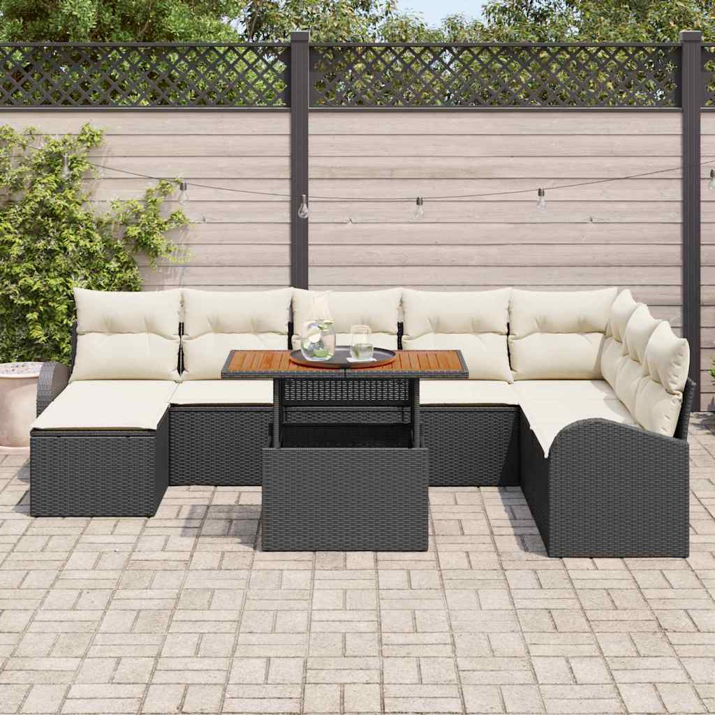 Tuin Sofa Set met opslag 9 pcs Zwart Poly riet is nu te koop bij PeponiXL, paradijselijk wonen!