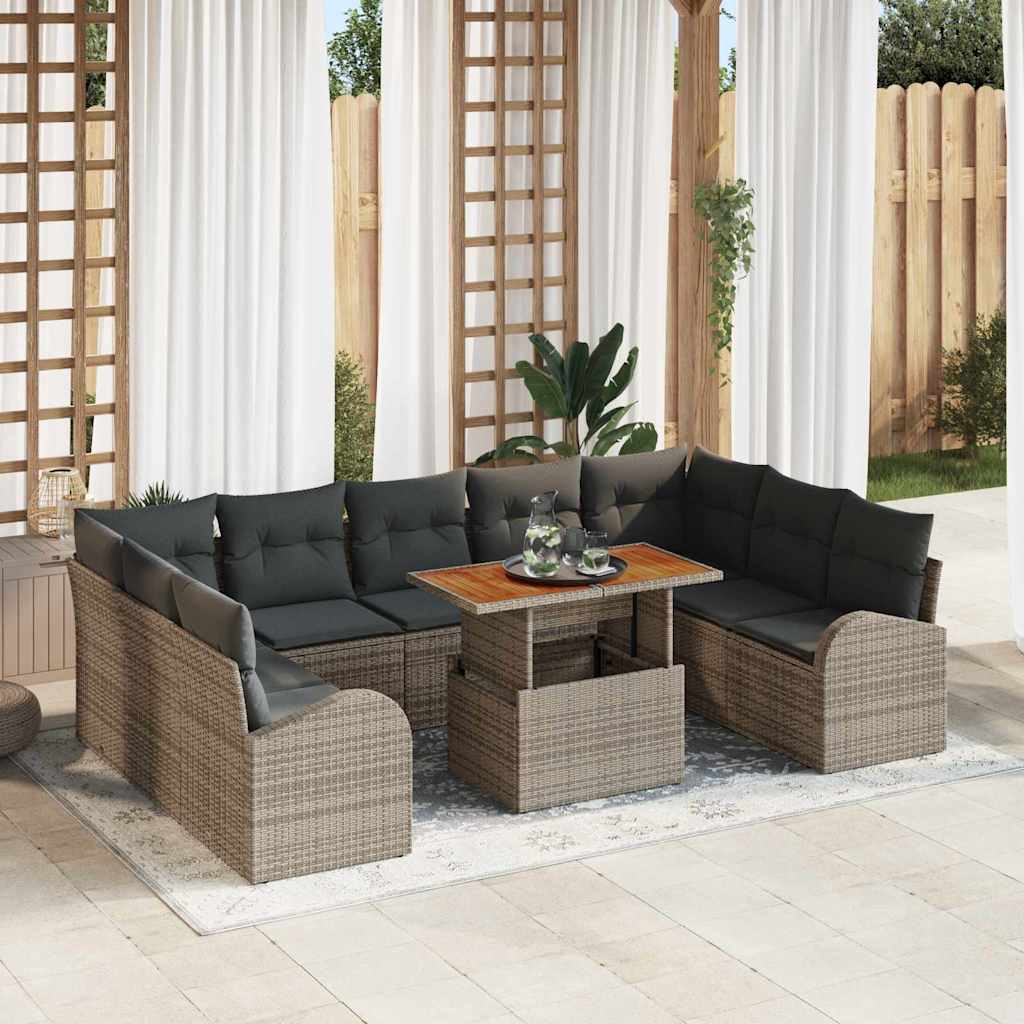 Tuin Sofa Set met opslag 10 pcs Grijs Poly riet is nu te koop bij PeponiXL, paradijselijk wonen!