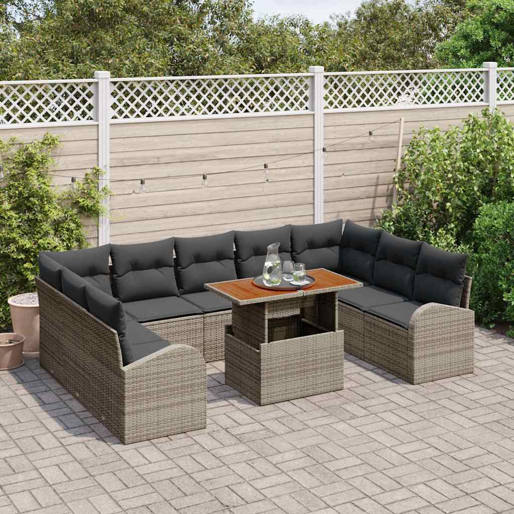 Tuin Sofa Set met opslag 10 pcs Grijs Poly riet is nu te koop bij PeponiXL, paradijselijk wonen!