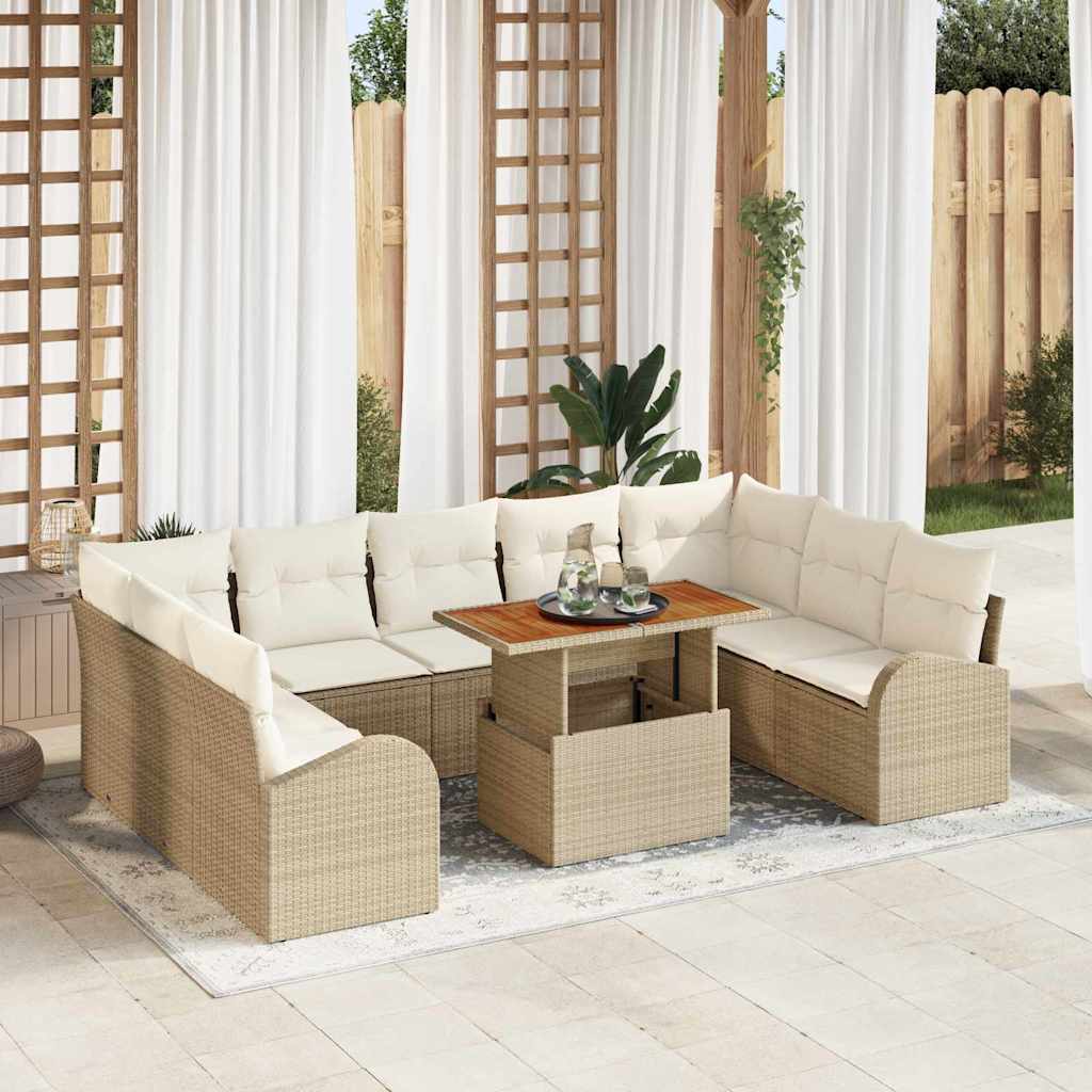 Tuin Sofa Set met opslag 10 pcs Beige Poly riet is nu te koop bij PeponiXL, paradijselijk wonen!