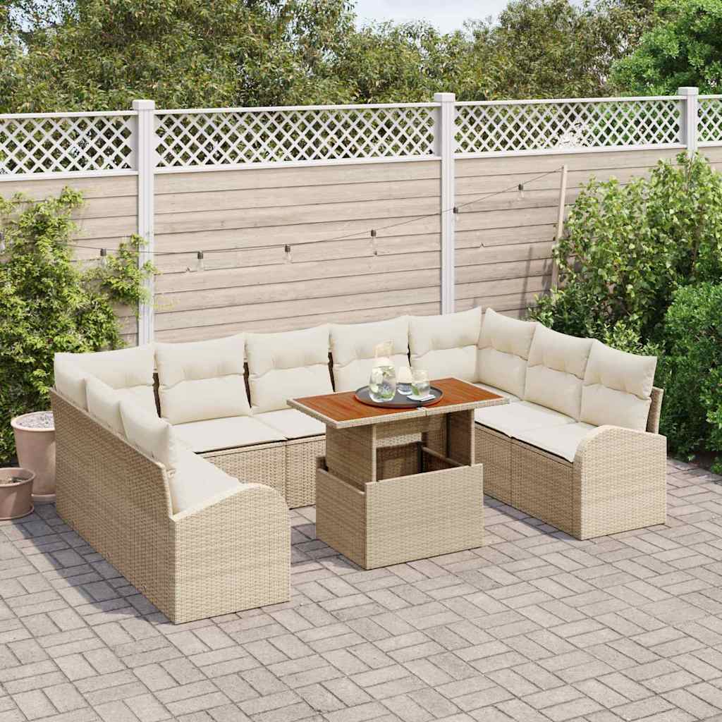 Tuin Sofa Set met opslag 10 pcs Beige Poly riet is nu te koop bij PeponiXL, paradijselijk wonen!