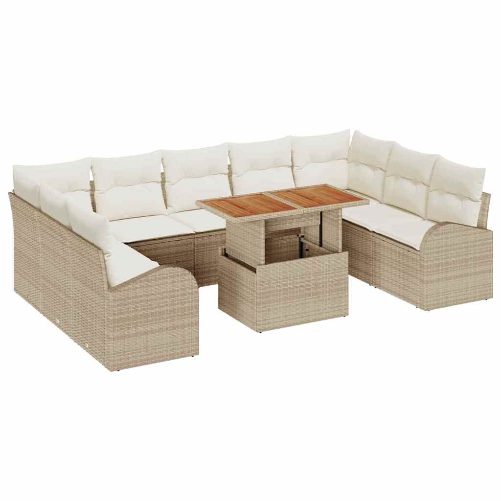 Tuin Sofa Set met opslag 10 pcs Beige Poly riet is nu te koop bij PeponiXL, paradijselijk wonen!