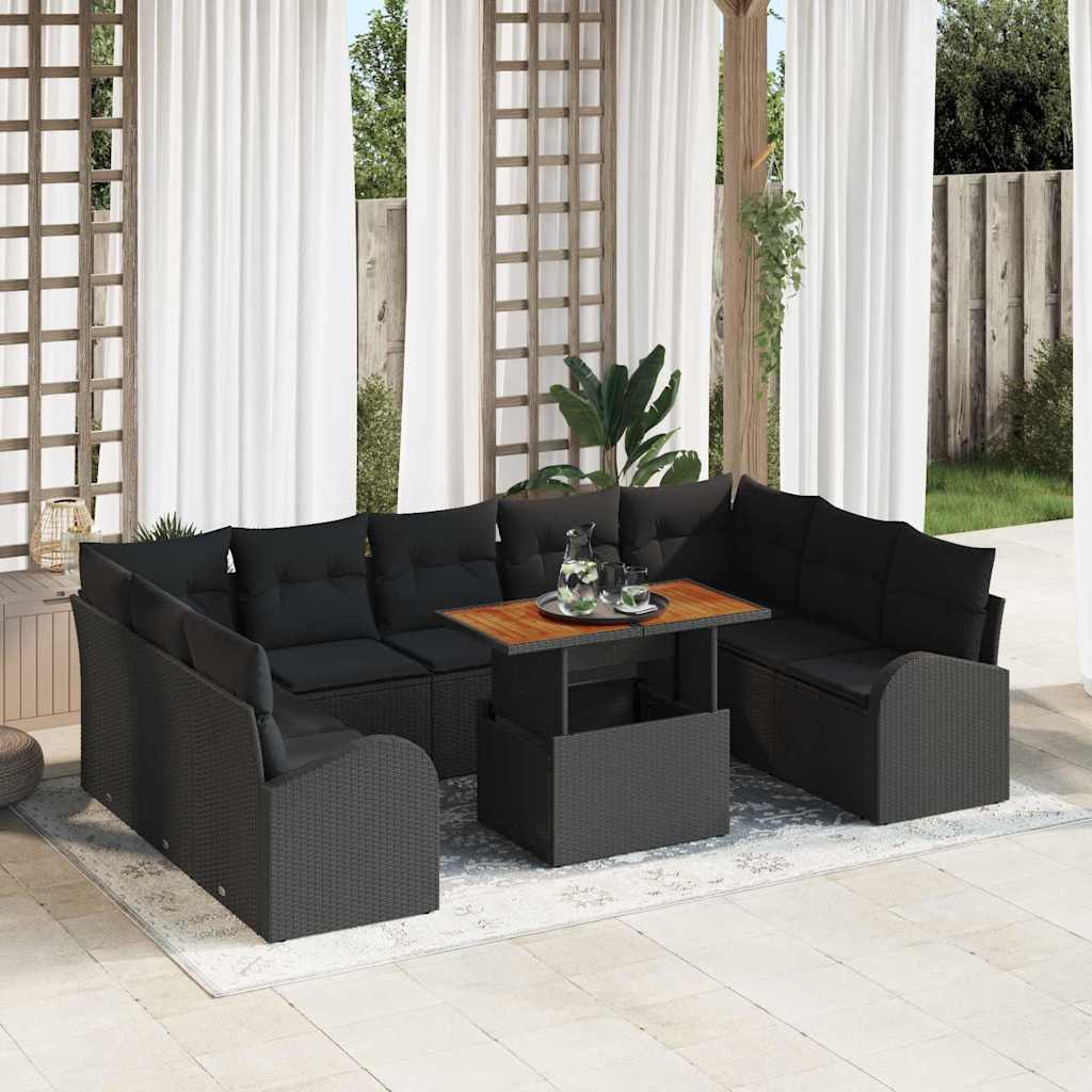 Tuin Sofa Set met opslag 10 pcs Zwart Poly riet is nu te koop bij PeponiXL, paradijselijk wonen!