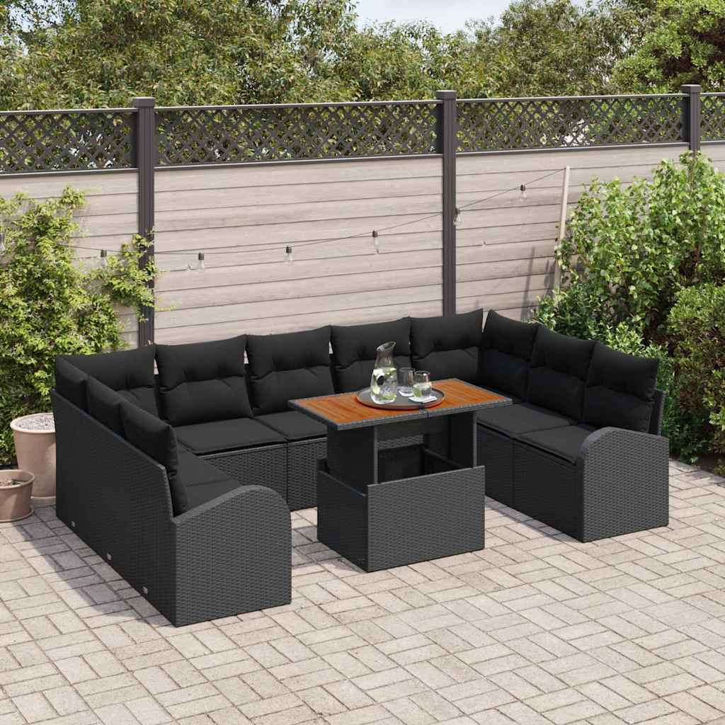 Tuin Sofa Set met opslag 10 pcs Zwart Poly riet is nu te koop bij PeponiXL, paradijselijk wonen!