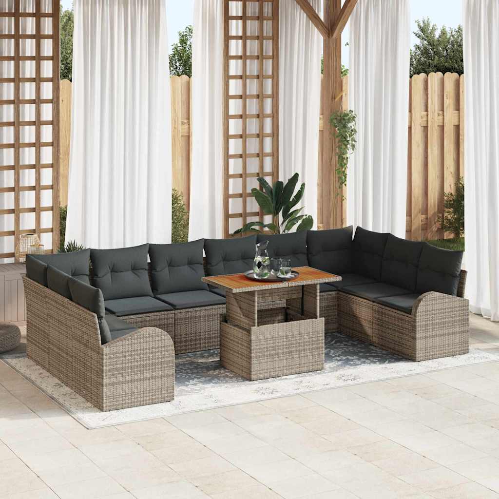 Tuin Sofa Set met opslag 11 pcs Grijs Poly riet is nu te koop bij PeponiXL, paradijselijk wonen!