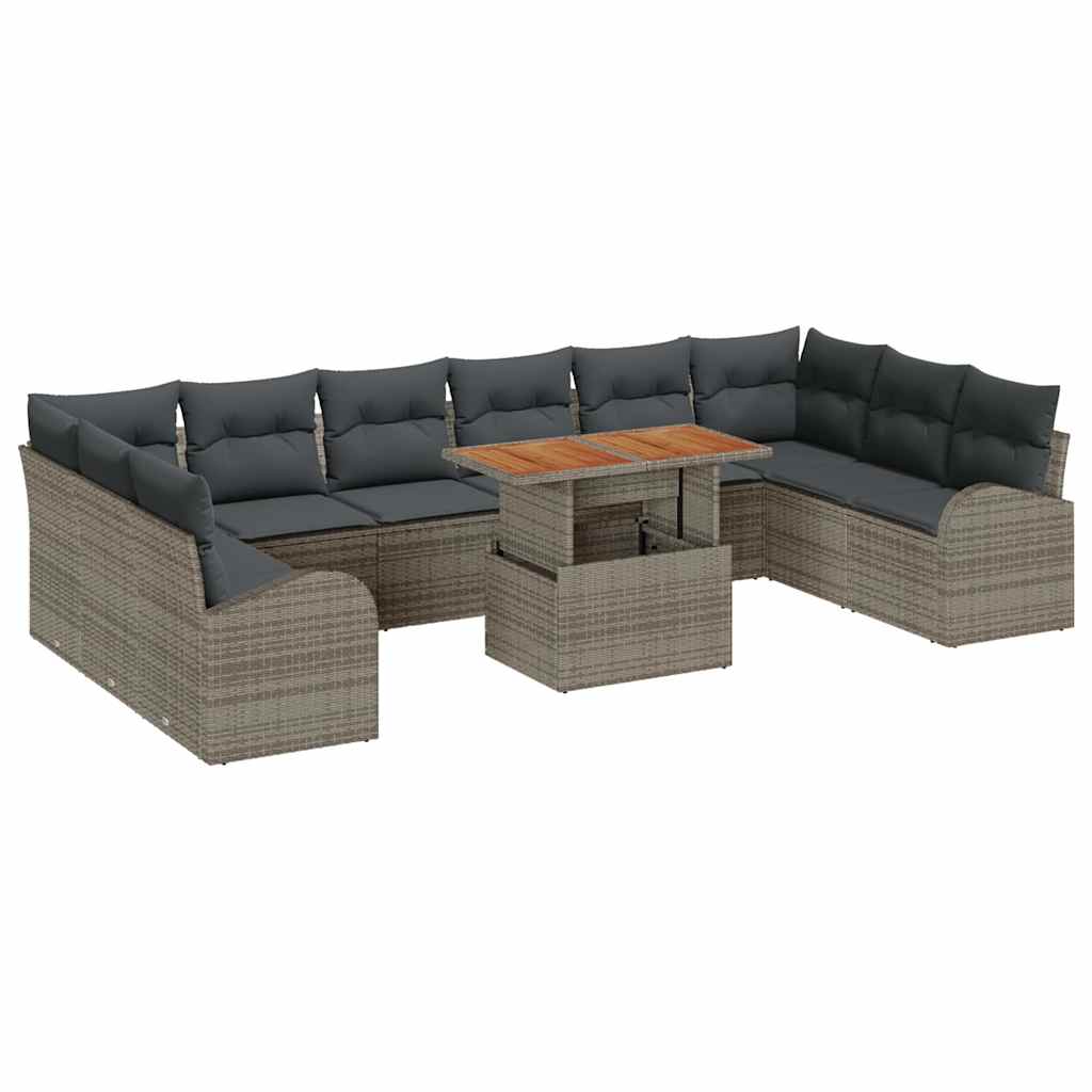Tuin Sofa Set met opslag 11 pcs Grijs Poly riet is nu te koop bij PeponiXL, paradijselijk wonen!